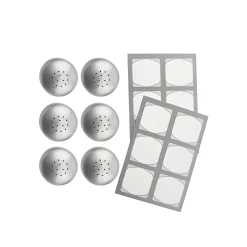 Gewürzmühlen, Streuverschlüsse|Deckel-Sets|TO 38 Streuerkappe 6er plus 12 Etiketten, silbergrau