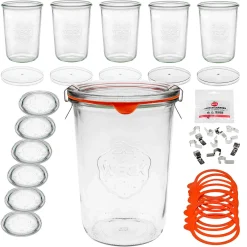 Gemüse Auf Vorrat|Fermentiergläser & Zubehör|WECK-Sturzglas 850 ml mit Klarsichtdeckel, 6er Set