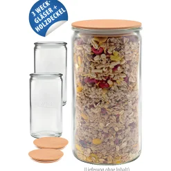 Aufbewahren|Weck-Sets|WECK-Zylinderglas 1590 ml mit Holzdeckel, 3er Set