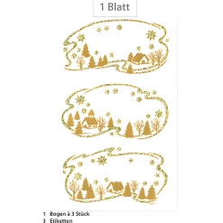 Deko|Weihnachtsetiketten 'Winterlandschaft' beglimmert, 3 Stück