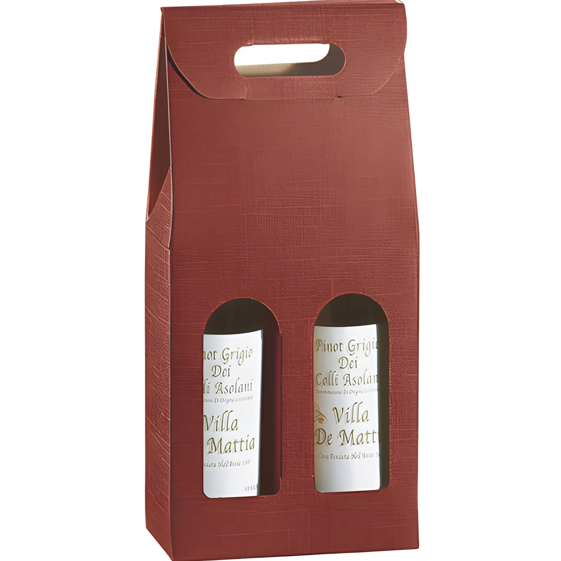 Verpackungen|Weinflaschen-Verpackungen|Weinflaschenkarton 2er mit Fenster bordeaux